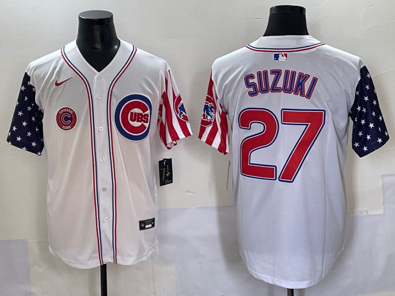 Men 2025 Chicago Cubs #27 Suzuki White a generation of national flags Joint Name Nike MLB Jersey style 5
